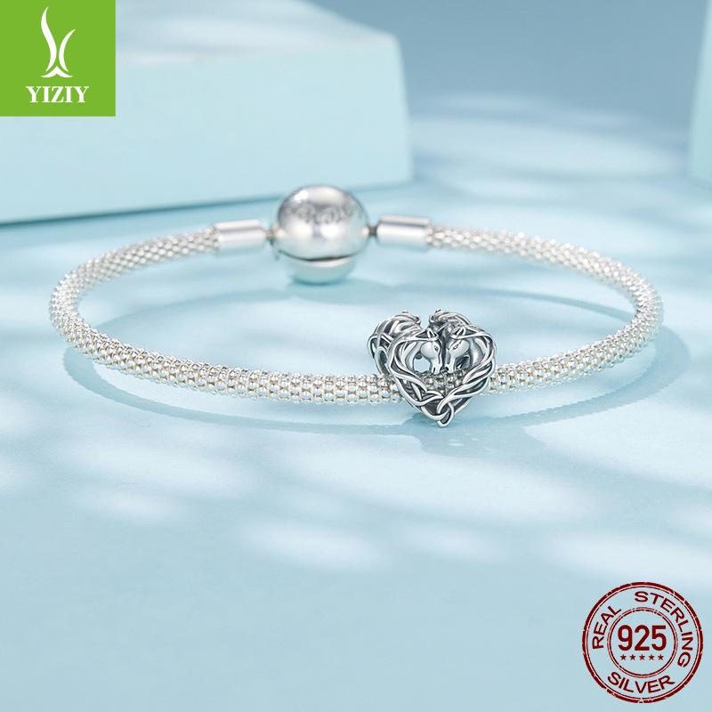 Double Horse Celtic Knot Beads Loose Beads Vintage Animal Love Pony S925 Sterling Silver Beads