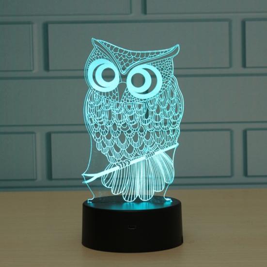 Noční LED světlo 3D na dotyk ve tvaru sovy, 7 barev, stolní lampa, domácí dekorace