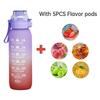 1 ks 1000ML Láhev na vodu s příchutí se slámkou s 5 ks příchuťových kapslí Módní fitness láhev na vodu pro outdoorové aktivity Sportovní termo