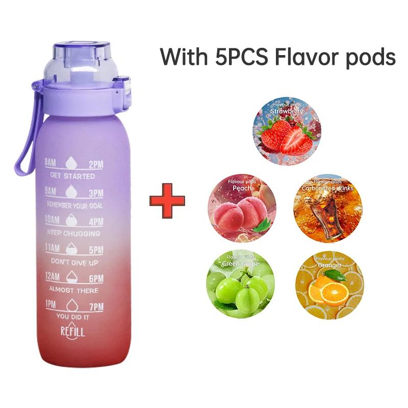 1PC 1000ML Flavor Water Bottle With Straw With 5PCS Flavor Pods Fashion Fitness Water Bottle For Outdoor Activities Sports Termo