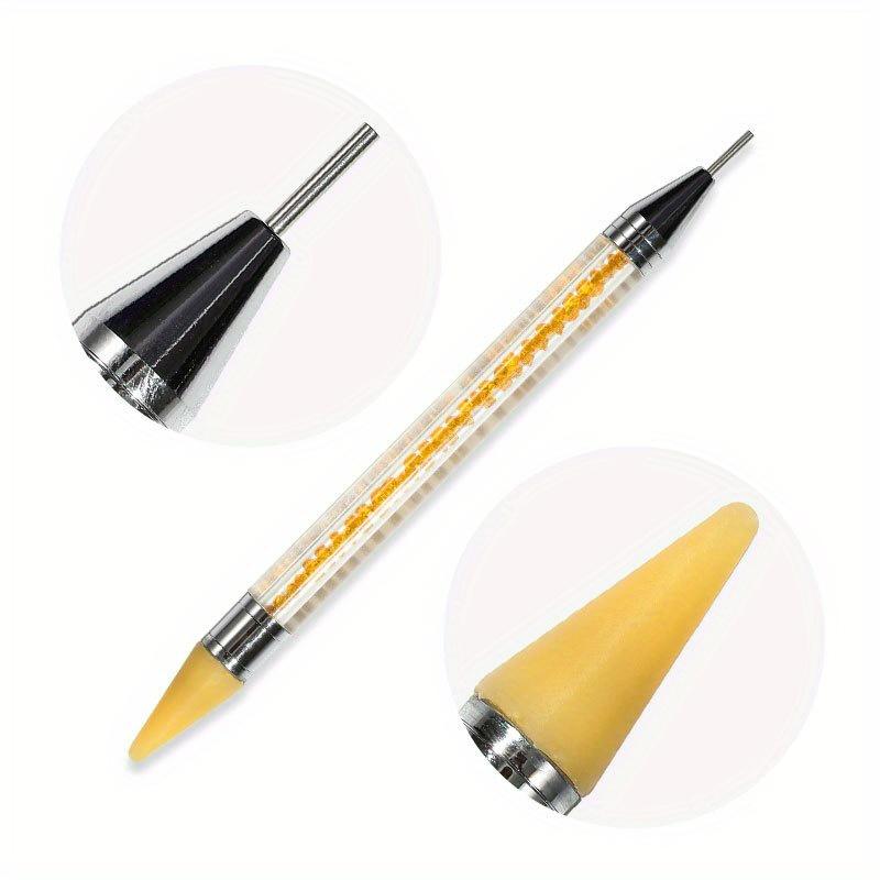 Nail Art White Dual-head Wax Pen With Diamante Embellishment And Rhinestone Picker, Crystal Rhinestone Applicator Tool
