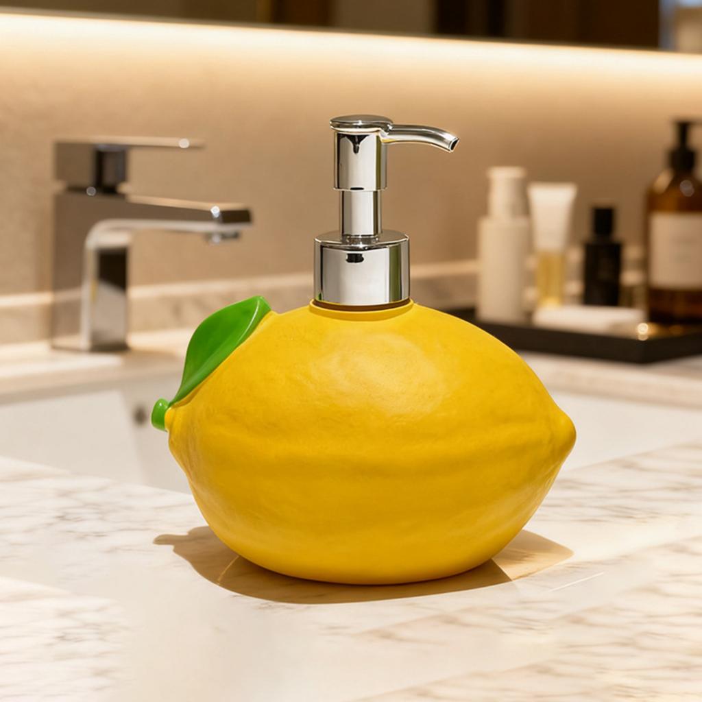 Ceramic Lemon Shaped Soap Dispenser with Pump for Bathroom Kitchen Countertop Creative Liquid Container Decor
