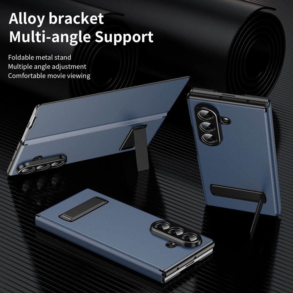 Plain PU Leather Flip Phone Case with Metal Kickstand for Samsung Galaxy Z Fold 4 5 6 7 8 Ultra - Protective Cover with Stand