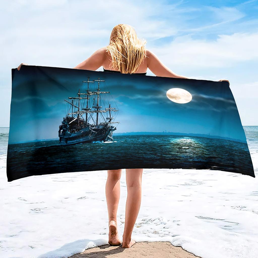 Pirate Ship Sand Free Beach Towel Swimming Pool Ultra Light Towel Sand Free Beach Towel Ultra-Fine Fiber