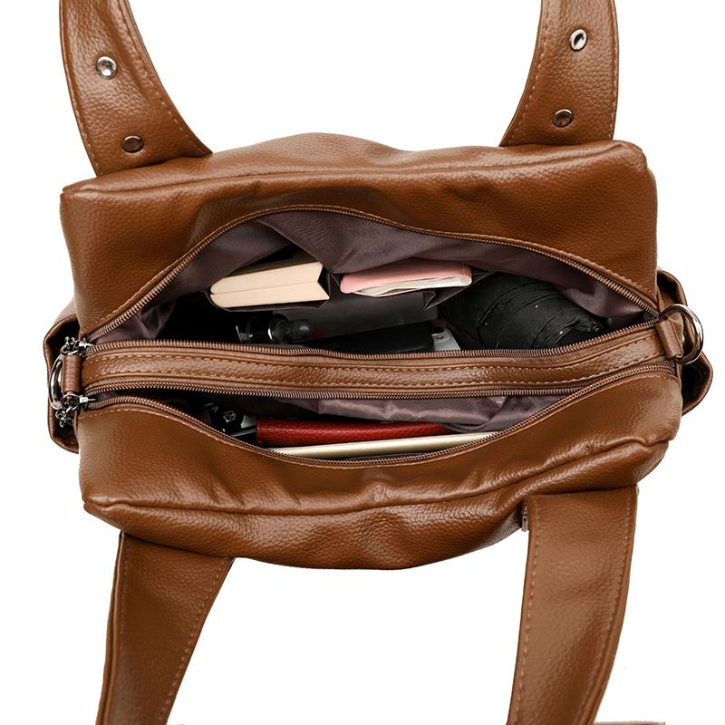 Soft Leather Large Capacity Shoulder Bag Middle-Aged Women's Bag Mother's Bag Commuter Multi-Pocket Crossbody Bag