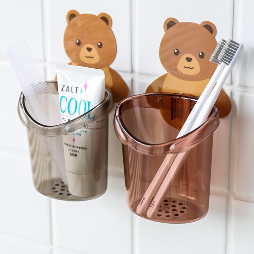 Bathroom Cute Bear Shaped Storage Box Cup Organizer Razor Stand Toothbrush Holder Toothpaste Rack