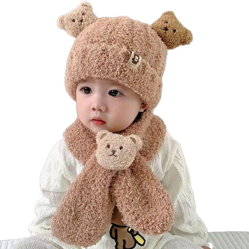 Little Bear Plush Hat & Scarf Set for Babies: Fleece-Lined, Warm, Ear Protection for Autumn & Winter