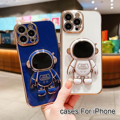 Electroplating Astronaut Bracket Phone Case For IPhone 17 16 15 14 13 12 11 Pro Max SE2/SE3 Xs Xr Silicone Protective Lens Cover