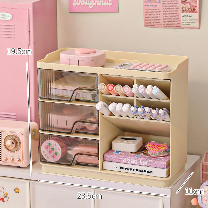 

Cute Stationery Storage Box Organizer Multi-funct Desktop Drawer Oblique Pen Holder Office Organization Dust-proof Storage Rack бежевый