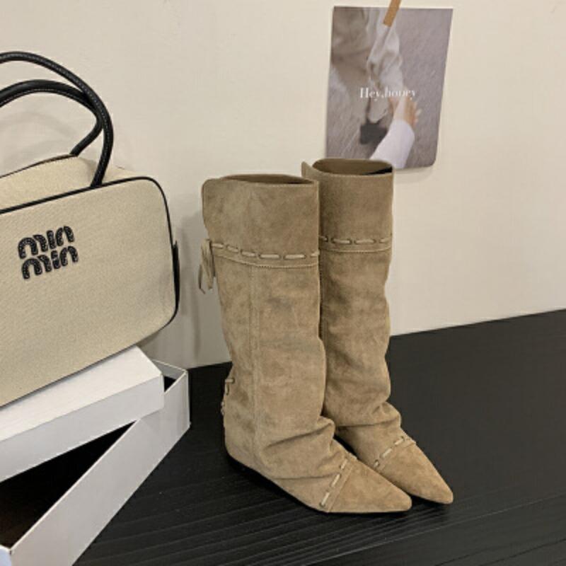 Long Boots New Temperament Pointed Inner Height Increase Fashionable Simple Wide Tube Versatile Boots Long Boots Women