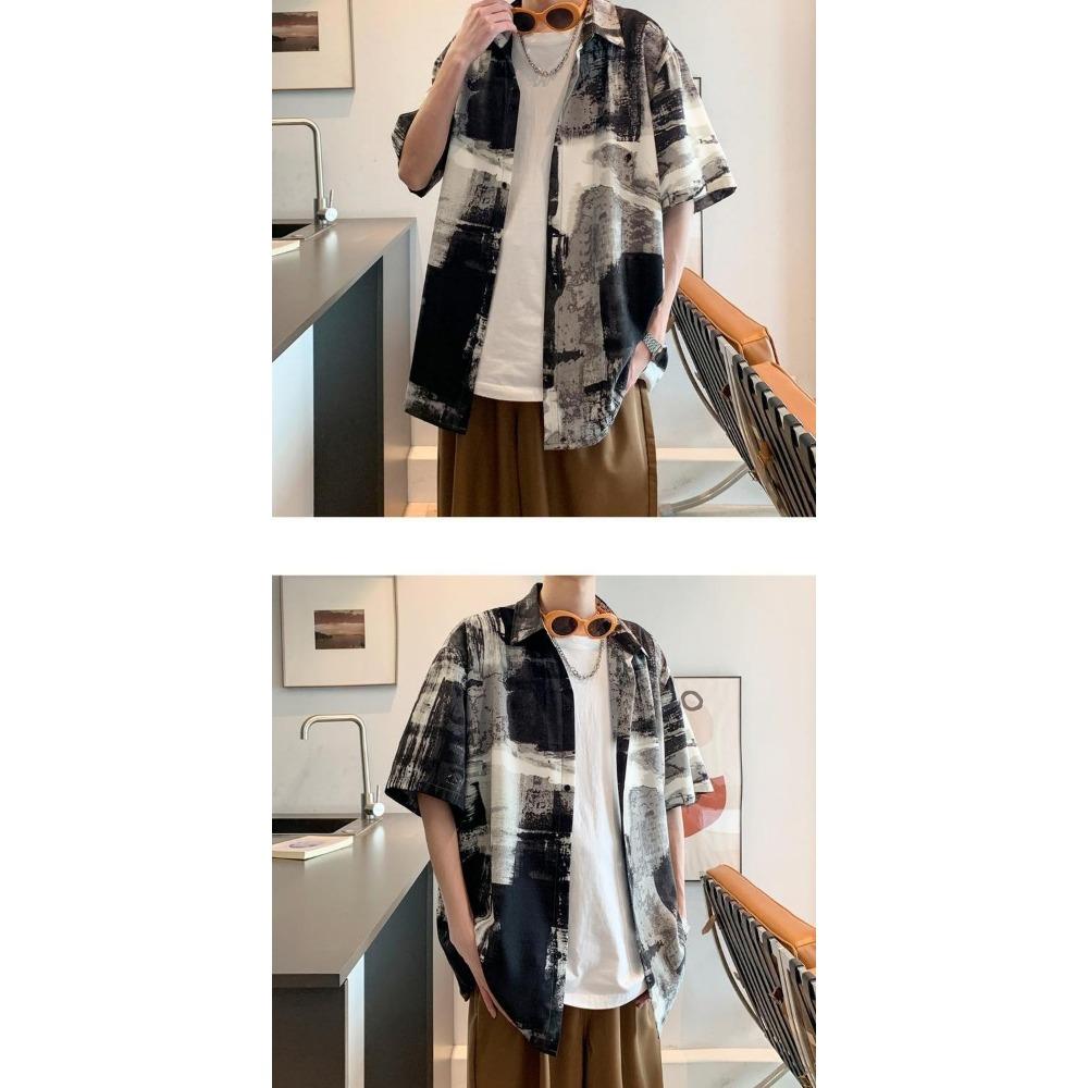 Thin Summer Men's Loose and Trendy Design Handsome Short Sleeved Casual Shirt Versatile and Fashionable Shirt