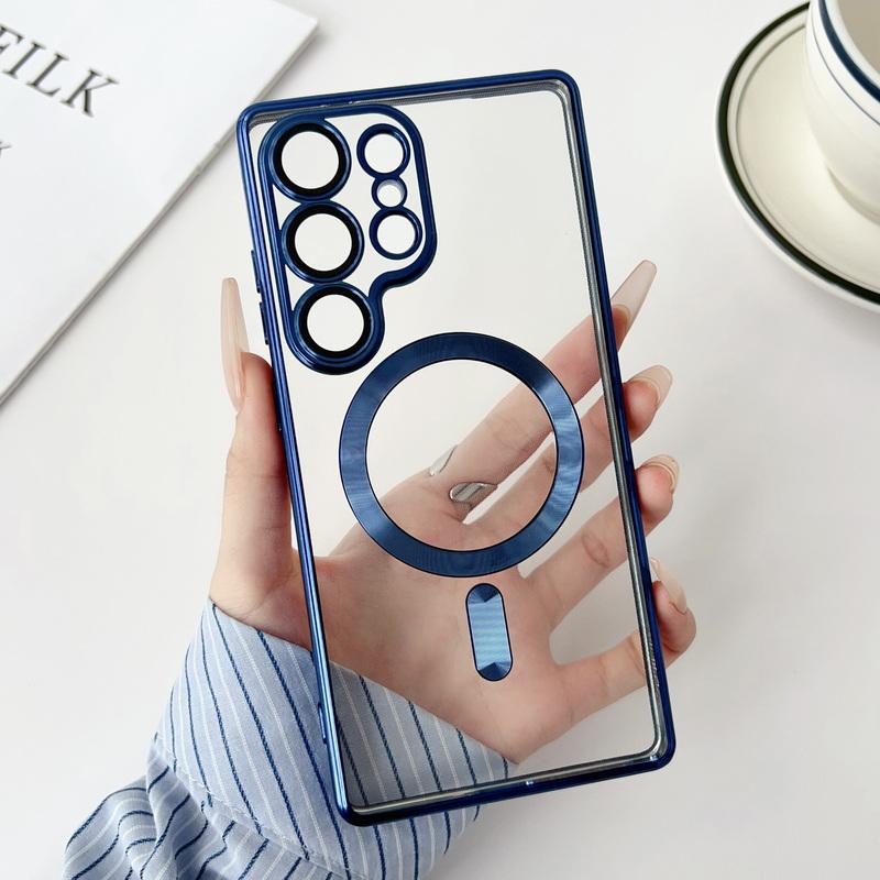 Plating Color Frame Clear Slim Magnetic Case For Samsung Galaxy S25 Ultra S24 FE S23 S22 for Magsafe Shockproof Les Protection Soft TPU Phone Cover