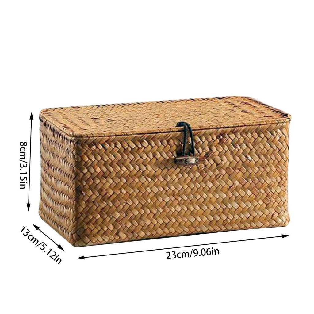 Handmade Wicker Woven Storage Box Rattan Storage Finishing Basket with Lid Sundry Bath Cosmetic Towel Container Laundry Basket
