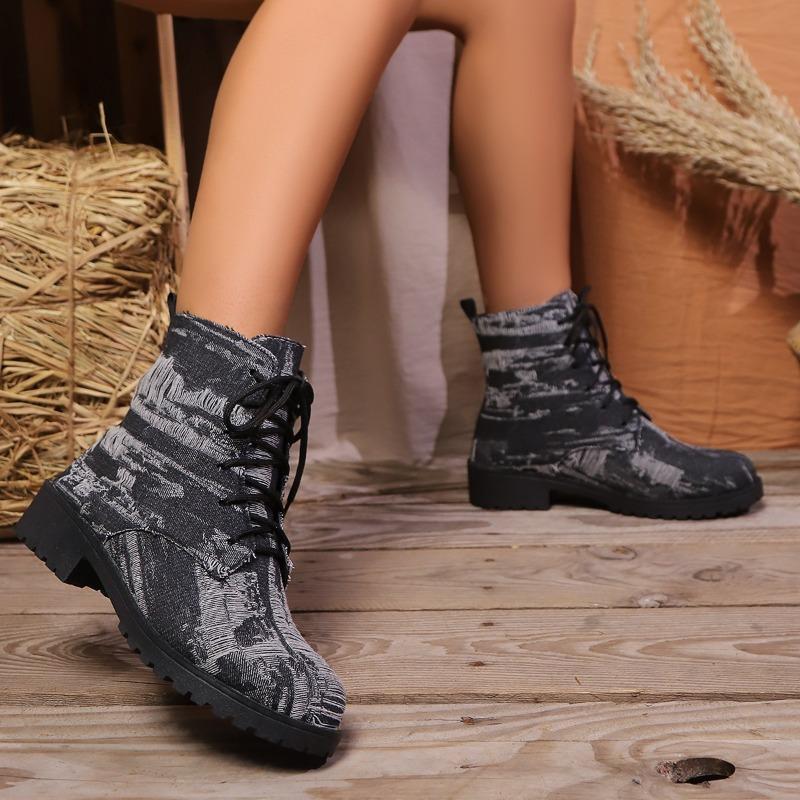 Denim Martin boots women's autumn and winter new large size low tube canvas women's boots