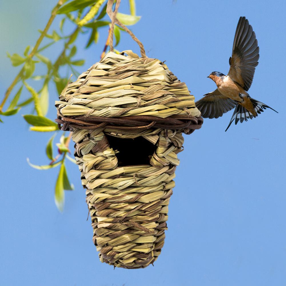 Hand-Woven Bird House Natural Grass Bird Nest Shelter Hut Small Bird Hideaway Outside Sparrows Hanging Parrot Nest Houses