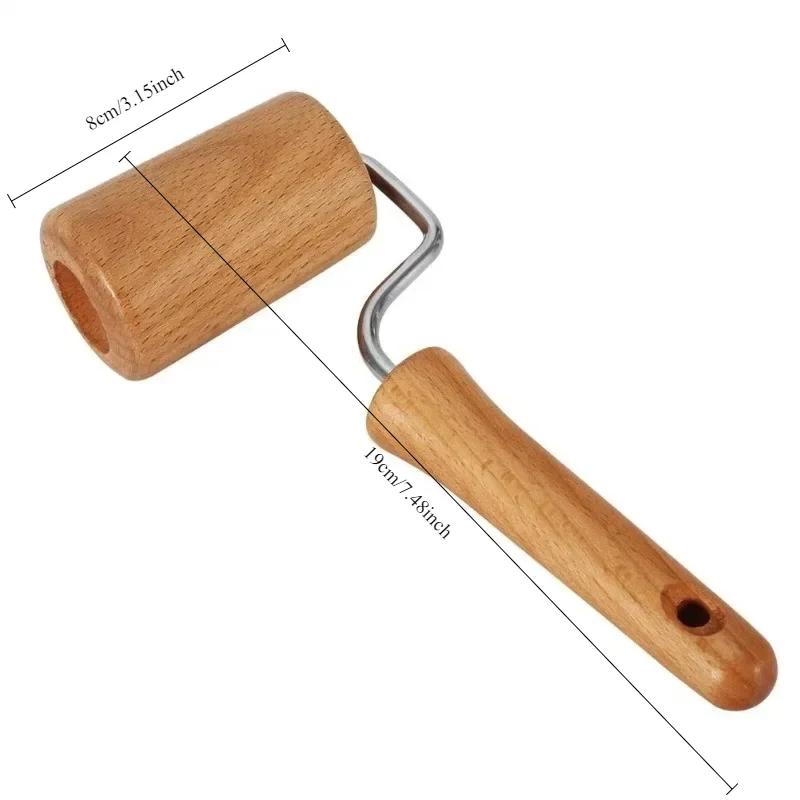 1 Rolling Pin and Pizza Toaster Drum, Wooden Baking and Crushing Nut Biscuits, Kitchen Utensils