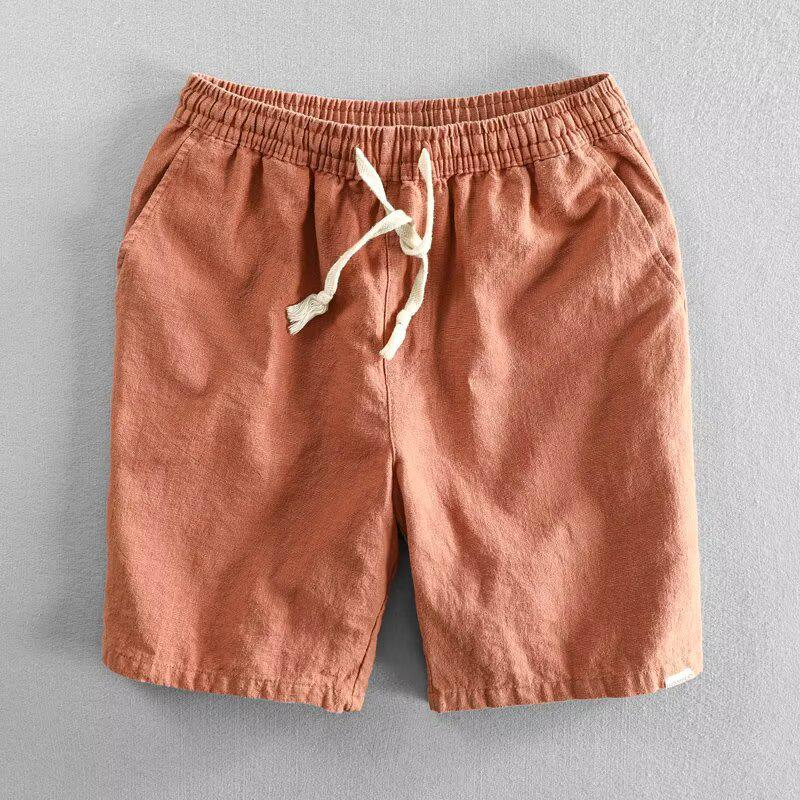 Men's Linen Summer Shorts - Breathable, Loose-Fit, Solid Color Beachwear