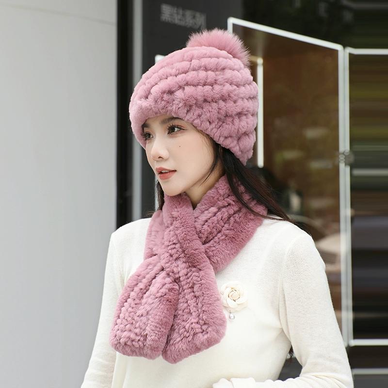 

Rex Rabbit Hair Hat Scarf Two-piece Set Women s Winter Rabbit Hair Fashion Foreign Style Warm Middle-aged Mom Ladies Winter Baotou Hat separate hat [one size is elastic]