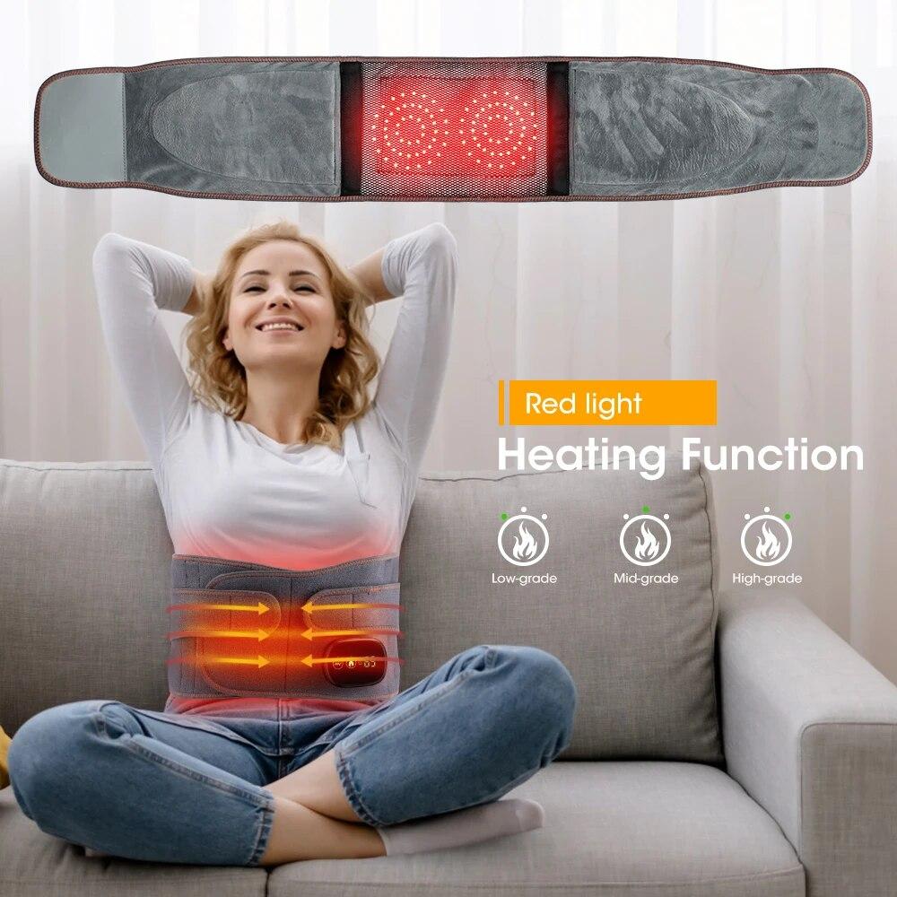 Electric Heating Belt Waist Massager Vibration Red Light Hot Compress Physiotherapy Lumbar Back Support Brace Pain Relief Charge
