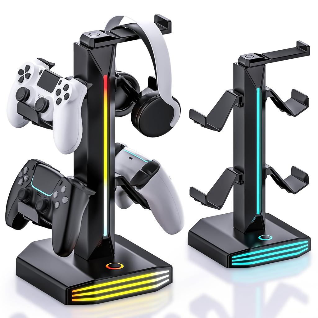 Universal Game Controller Compatible with and with RGB Headphone Stand and Desk Black Holder, PS5, Xbox, Switch, Multi-Color Lighting, Organizer,