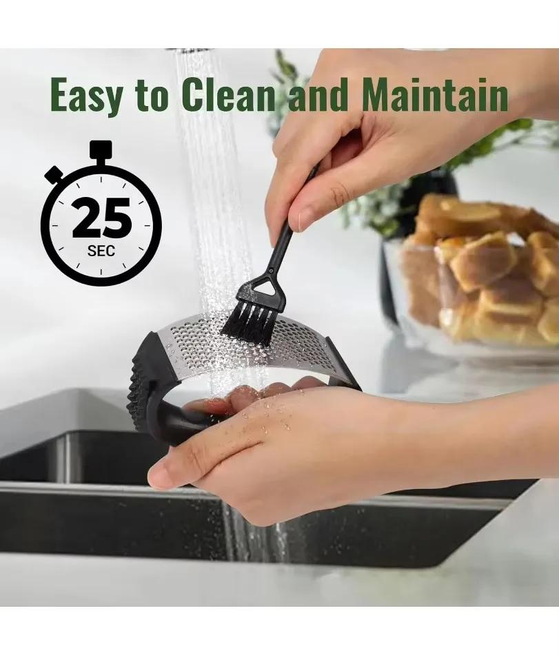 Household Stainless Steel Manual Garlic Mincer Chopping Garlic Tool Fruit Vegetable Tools Peeler and Cleaning Brush for Smashing
