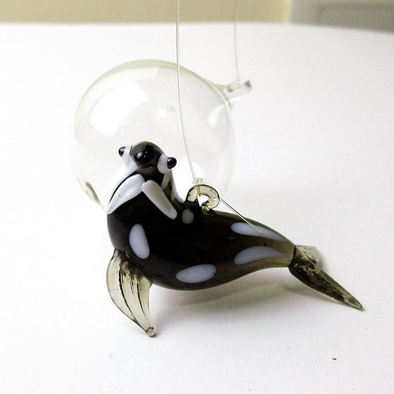 Custom Handmade Floating Glass Killer Whale Mini Figurine Aquarium Decoration Pendant Accessories Art Marine Animal Orcas Statue