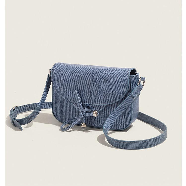 

IELGY Женская персонализированная джинсовая сумка-мессенджер с бантиком, маленькая квадратная сумка высокого класса, уменьшающая возраст. синий