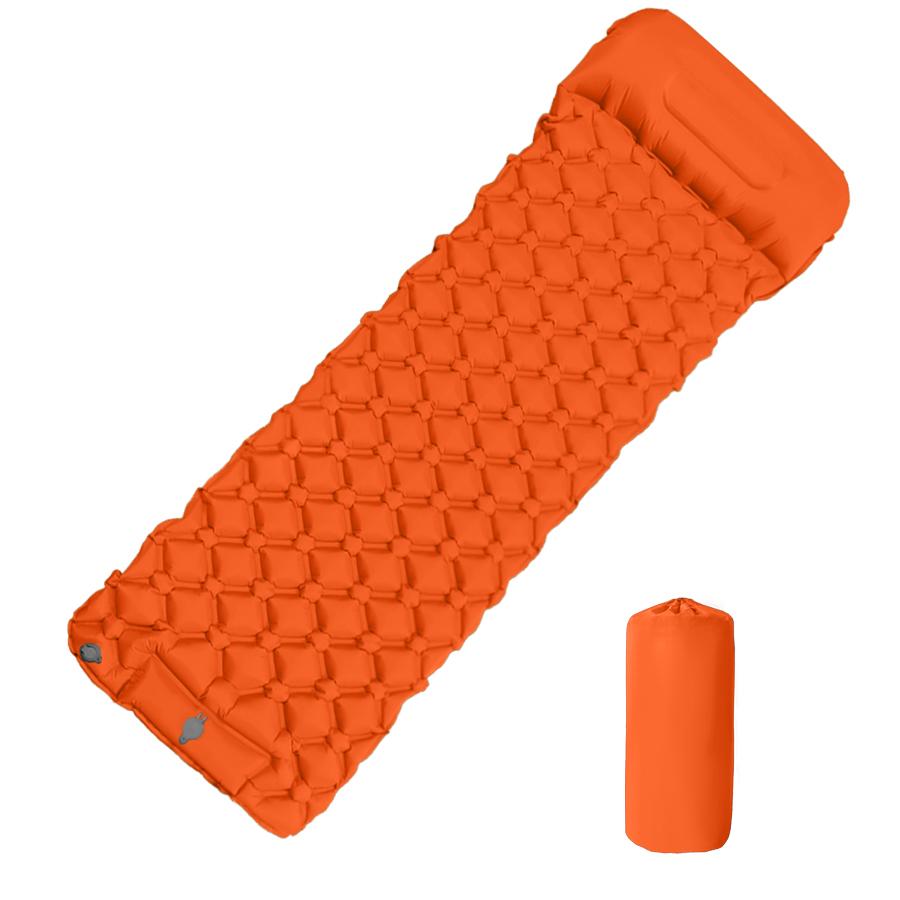 

Outdoor Camping Inflatable Mattress Sleeping Pad with Pillows Ultralight Air Mat Built in Inflator Pump Hiking оранжевый