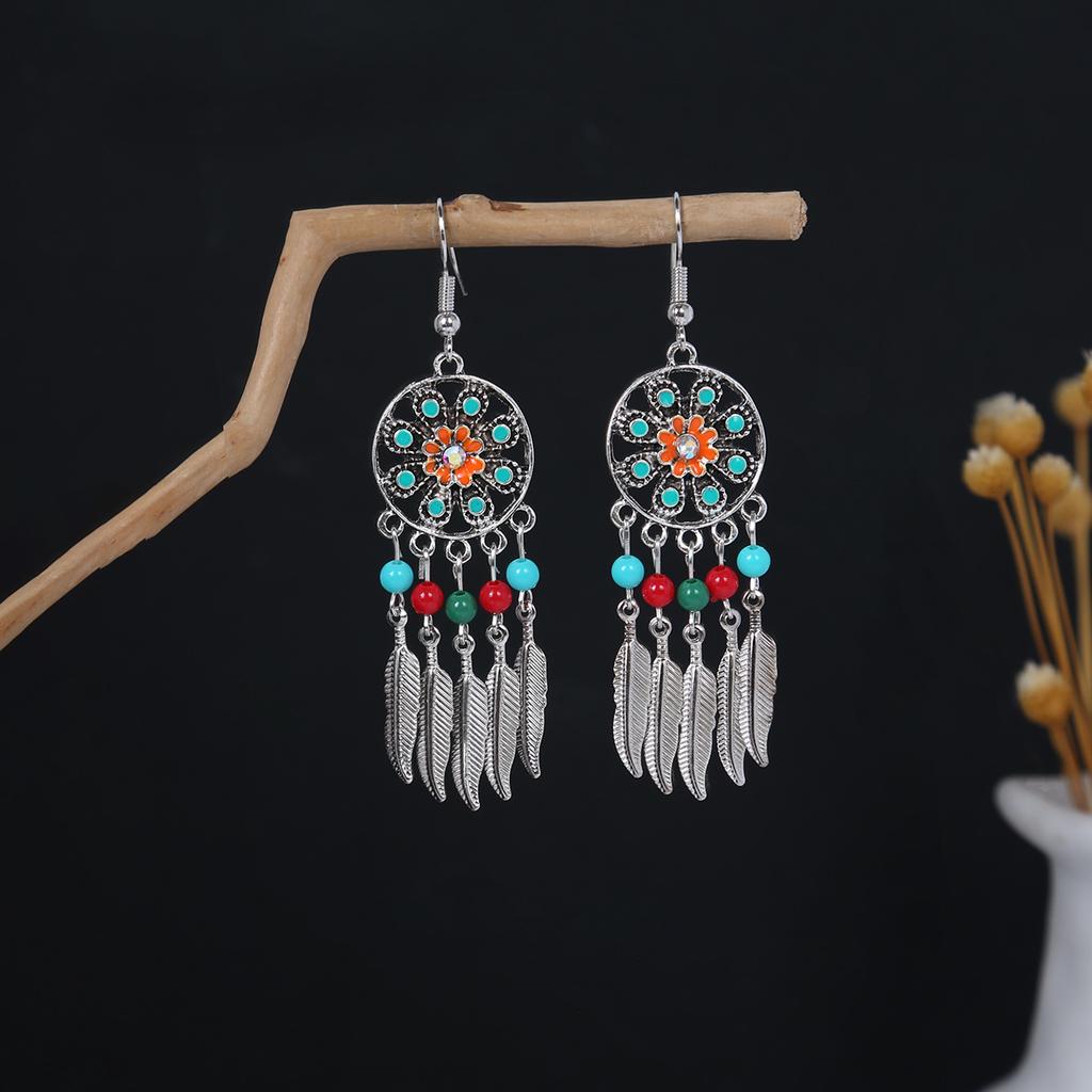 Bohemian Ethnic Style Oval Earrings, Retro Tourist Attractions Ethnic Minority Fringed Beaded Earrings