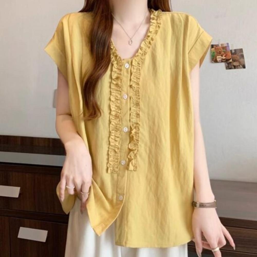 NaVaVa Women LoVely Frill V Neck Cap sleeVe Blouse Nb3160