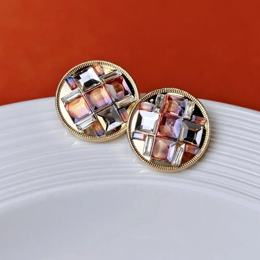 

5 шт. модных пуговиц с драгоценными камнями 25 мм, большие круглые пуговицы золотого цвета с металлической ножкой, швейные принадлежности