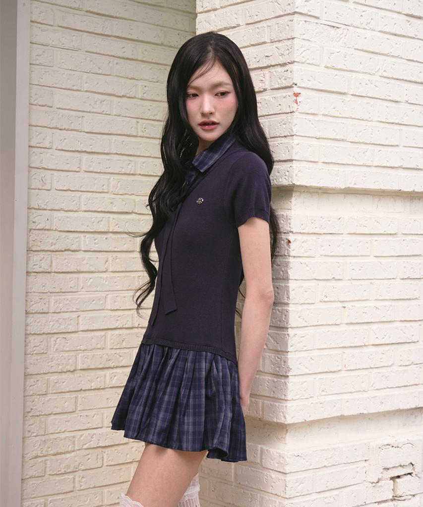 The Green Lab Girlish Check Layered Dress [Navy]