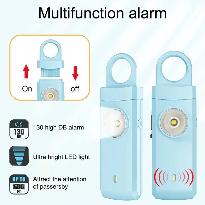 Rechargeable Safety Keychain Personal Safety  Alarm 130dB Buzzer with SOS Strobe Light Female Anti Wolf Device Security Tools