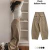 The Pink Women High Waist Check Pocket Wide Balloon Pants