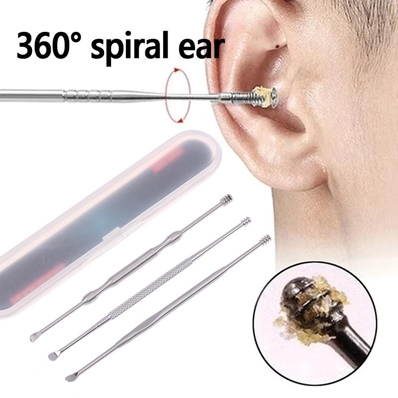 1/3Pcs Double Head Ear Wax Removal Cleaner Earwax Remover 360° Cleaning Ear Pick Stainless Steel Ear Care Tools