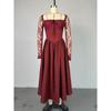 Damenkleid Frühling und Herbst Temperament Quadratischer Ausschnitt Spitze Langärmlig Tailliert Einfarbig Midilänge Kleider