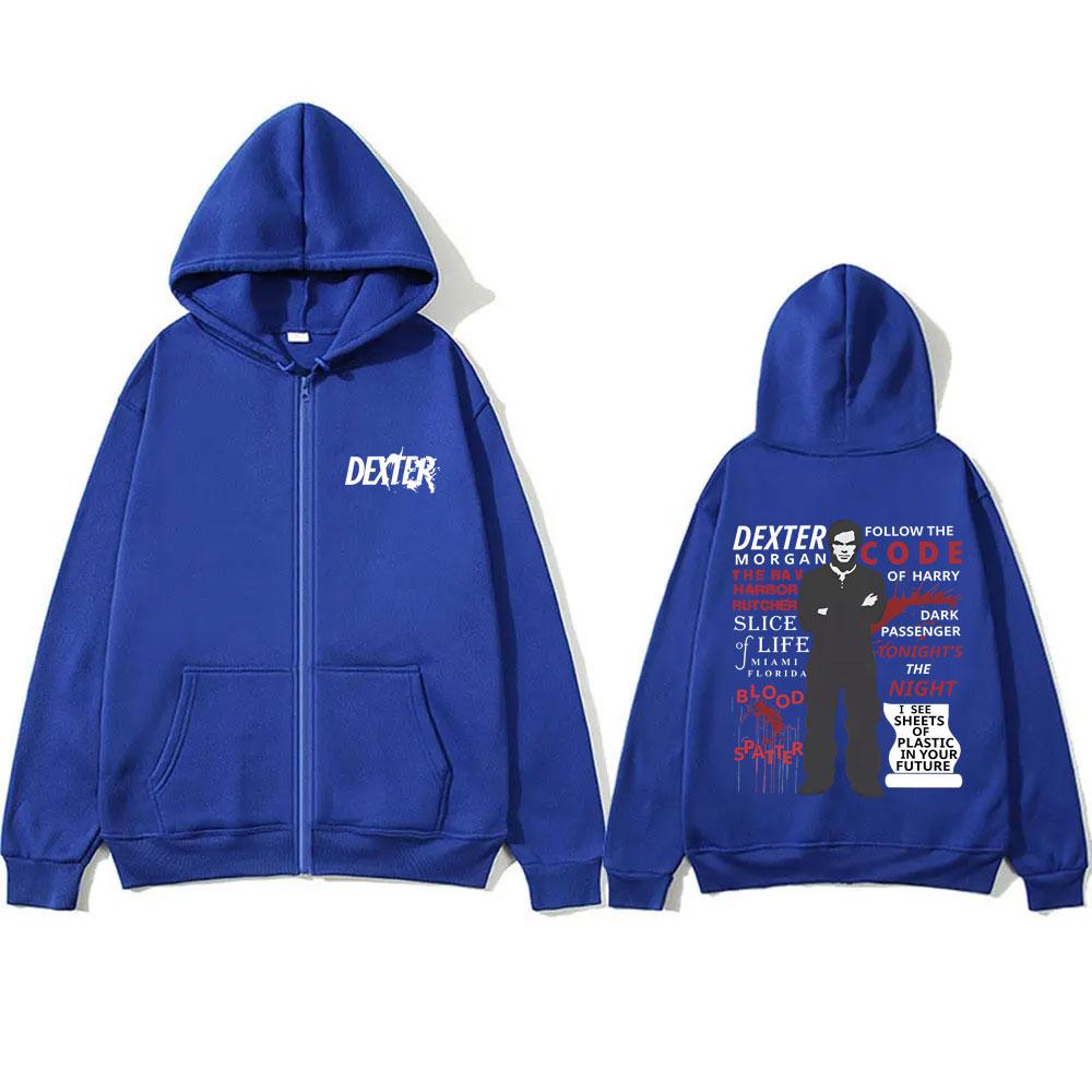 TV Play Dexter Morgan Zipper Hoodie Men Women Vintage Fleece Cotton Zip Up Jacket Coat Oversized Zip Up Sweatshirt