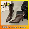 Retro temperament high heels thin heel boots versatile thin boots pointed short boots autumn and winter new