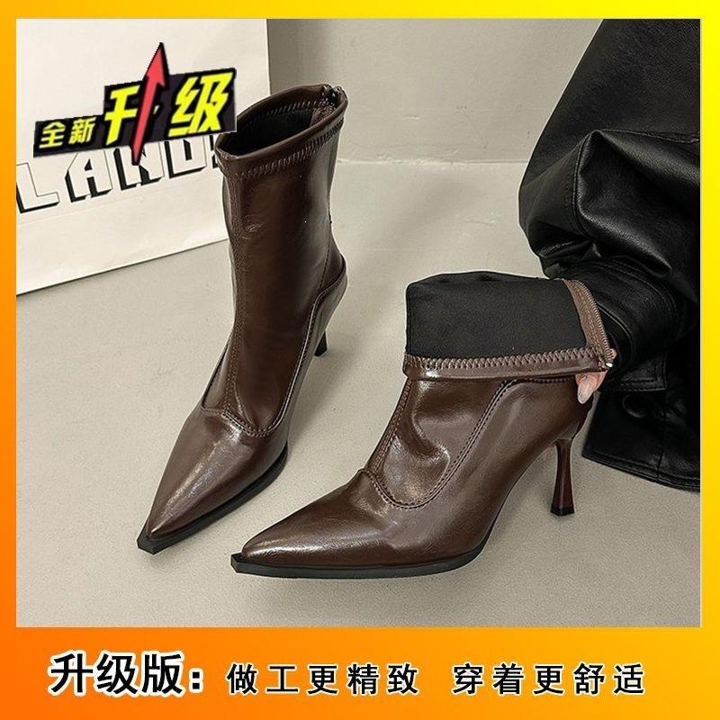 Retro temperament high heels thin heel boots versatile thin boots pointed short boots autumn and winter new