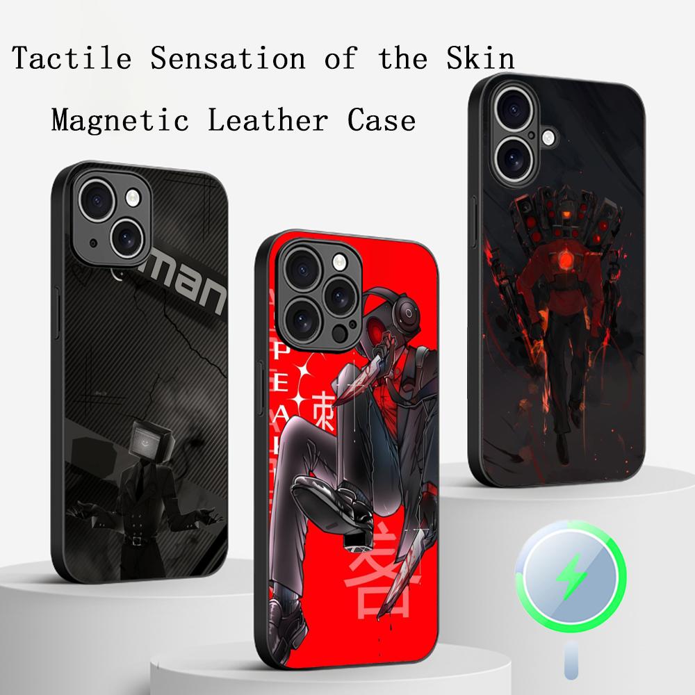 Anime Skibidi TV hot poster pattern Phone Case For iPhone 17 16 15 14 13 12 Plus Pro Max High-end Luxury Magsafe Sheepskin