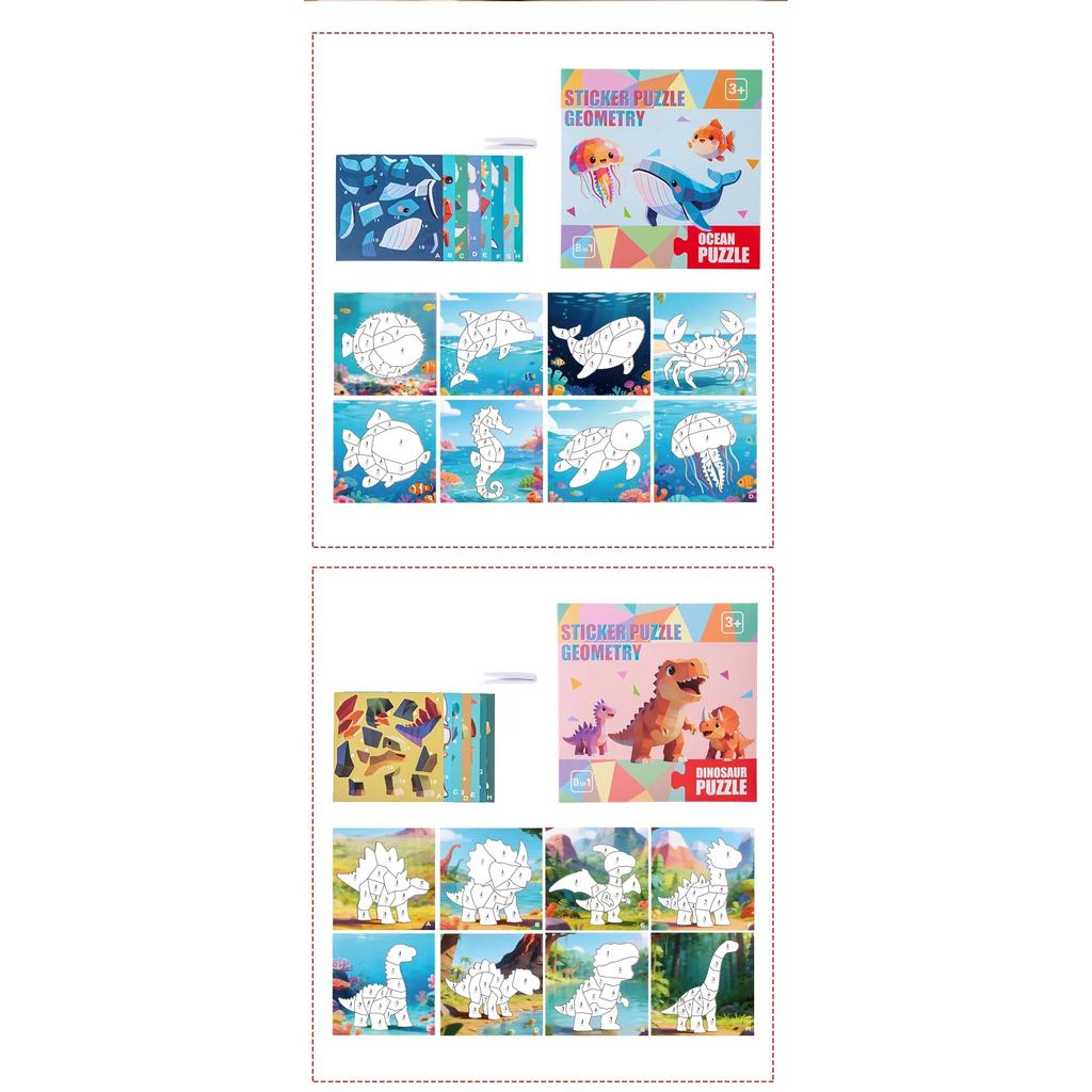 6 Patterns Puzzle Stickers Crafts for Kids Sticker Painting Gift Party Favor Creations Dinosaur Animal Vechile Art Play for Kids