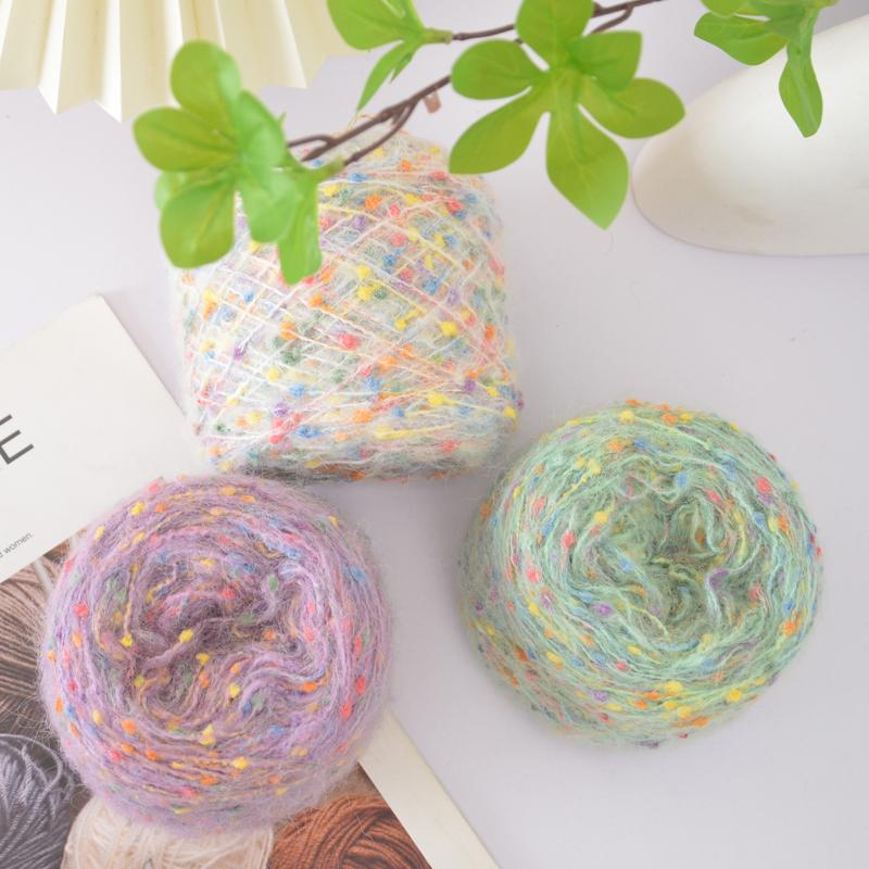 Mohair Yarn Ball with Rainbow Candy Beans Embellishment Soft Wool for Sweater Scarf Bag DIY Crochet Colorful Ball Thread