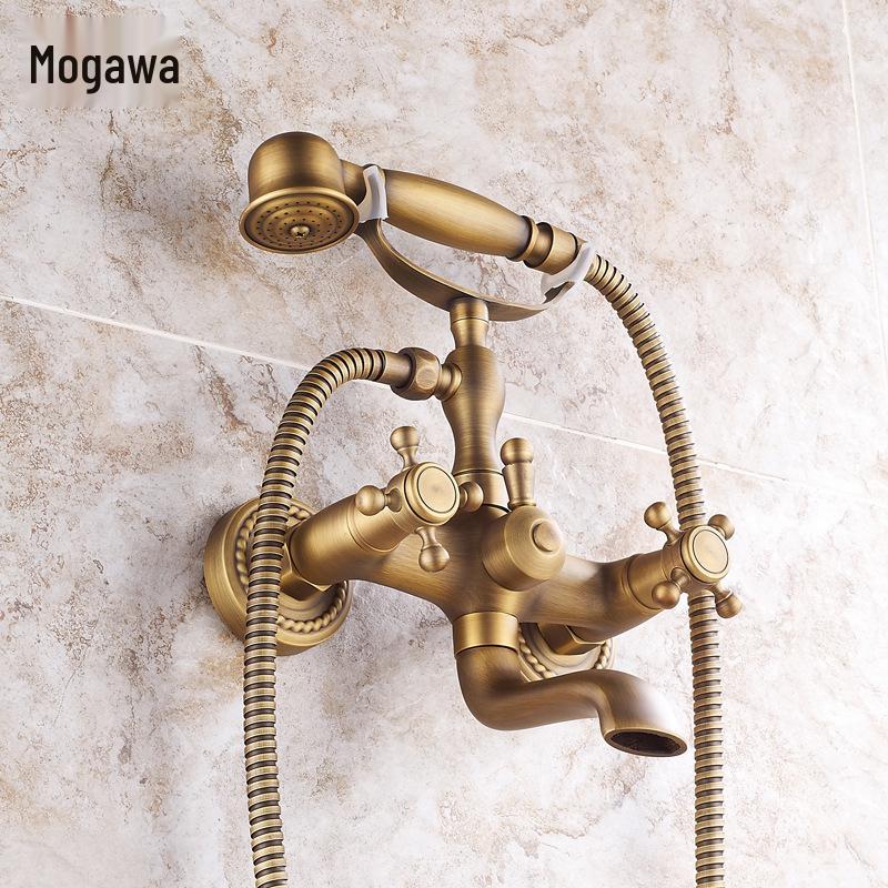 

European Antique Brass Handheld Shower Head Set with Hot & Cold Mixing