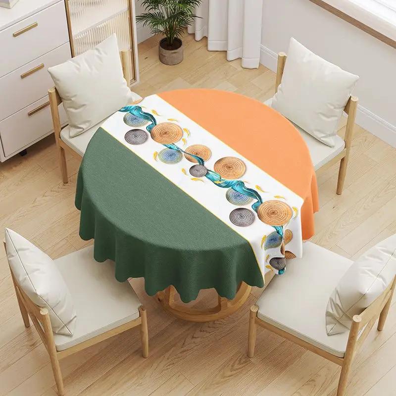Round Coffee Tablecloth Waterproof Oil Resistant Washable PVC Tablecover Erasable Scald Resistant Minimalist Household Table Mat