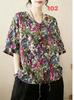 Summer Printed Short-sleeved T-shirt V-neck Cotton and Linen Loose Large-size Women's Top T-shirt Cotton and Linen Shirt