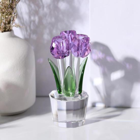 Faux Crystal Tulip Figurine Collectible Clear Tulip Flower Ornament Glass Flower Bouquet Gifts for Valentine's Day Birthday Women Girlfriend Wife