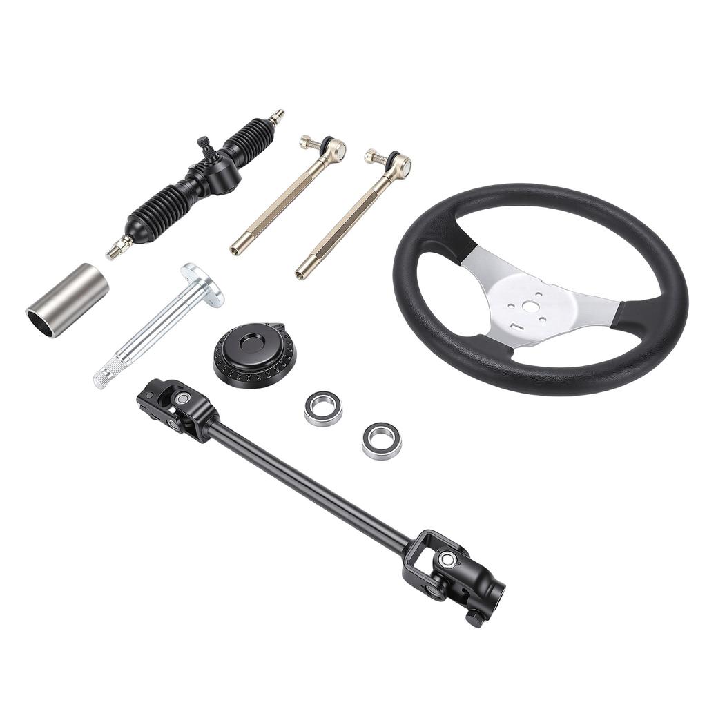 300mm Go Kart Steering Wheel 3 Spoke with 320mm Adjustable Shaft Rack and Pinion Small Gear Pull Rod Rack for 110ml