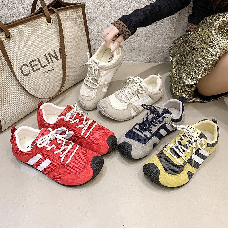 Retro color matching flat-bottomed German training shoes for women's 2025 new breathable mesh comfortable and light sports and leisure Forrest Gump sh