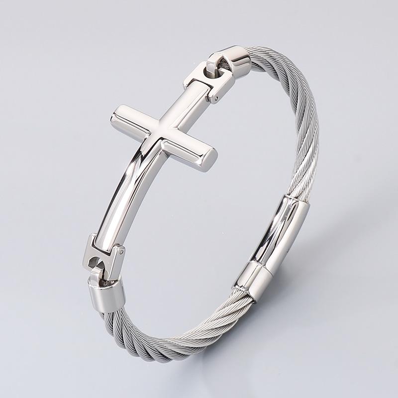 

Kalen Chunky Stainless Steel Cross Bangle Men s Rock Hip Hop Mesh Chain Jewelry Shining Gold Color Accessories Gift