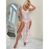 Women S Sexy Lingerie Two Piece Set Pink Split Thong Long Dress